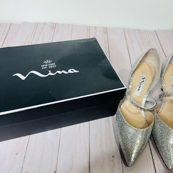 Nina Silver Sparkle Pointed Toe High Heels NIB - Picture 5 of 5